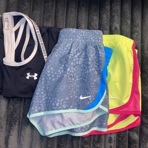 Nike Under Armour Girls Activewear 3pc Dri-FIT Shorts HeatGear Tank Black L M